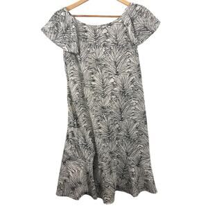 Karl Lagerfeld Paris Palm Print V-Neck Ruffle Hem Dress White Black Sz Small